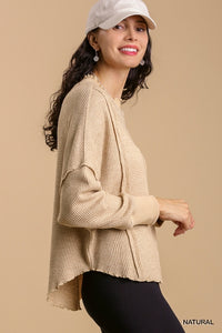 Umgee Waffle Knit Top with Exposed Seam Details in Natural Top Umgee   