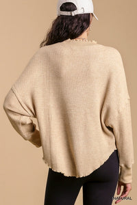 Umgee Waffle Knit Top with Exposed Seam Details in Natural Top Umgee   