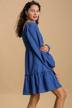 Load image into Gallery viewer, Umgee Smocked Puff Sleeve Dress in Denim Blue Dresses Umgee   
