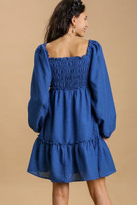 Umgee Smocked Puff Sleeve Dress in Denim Blue Dresses Umgee   