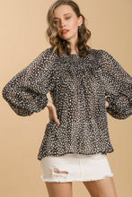 Load image into Gallery viewer, Umgee Animal Print Smocked Top with Metallic Threading in Black Shirts &amp; Tops Umgee   
