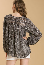 Load image into Gallery viewer, Umgee Animal Print Smocked Top with Metallic Threading in Black Shirts &amp; Tops Umgee   
