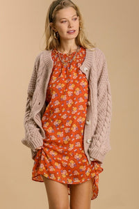 Umgee Metallic Floral Print Dress in Burnt Orange Dresses Umgee   