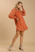 Load image into Gallery viewer, Umgee Metallic Floral Print Dress in Burnt Orange Dresses Umgee   
