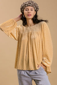 Umgee Velvet Animal Print Top in Champagne Shirts & Tops Umgee   