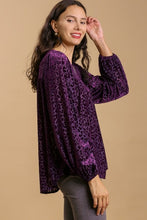 Load image into Gallery viewer, Umgee Velvet Animal Print Top in Plum Shirts &amp; Tops Umgee   
