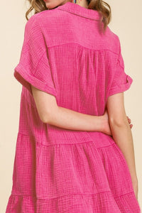 Umgee Tiered Mineral Washed Dress in Hot Pink Dress Umgee   