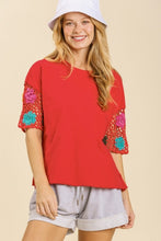 Load image into Gallery viewer, Umgee French Terry Top with Crochet Short Sleeves in Red Top Umgee   
