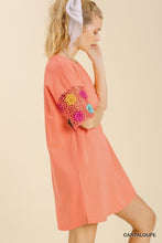 Load image into Gallery viewer, Umgee Cantaloupe Dress with Colorful Crocheted Short Sleeves Dress Umgee   
