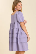 Load image into Gallery viewer, Umgee Lavender Tiered Dress with Square Neckline and Balloon Sleeves Dress Umgee   
