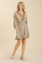 Load image into Gallery viewer, Umgee Mixed Print Dress with Ruffled Hem and Back Tie in Lemon Mix Dress Umgee   
