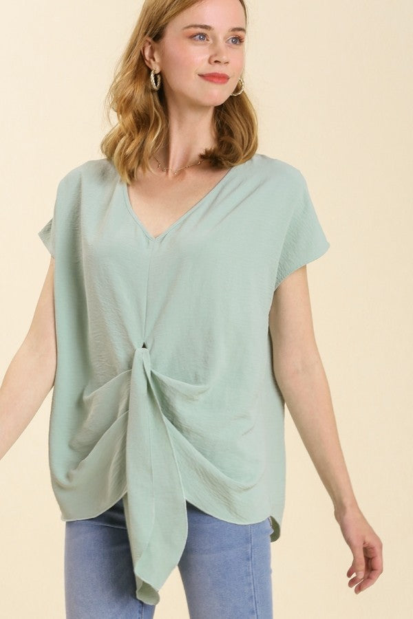 Umgee V-Neck Front Twist Top in Mint FINAL SALE Top Umgee   