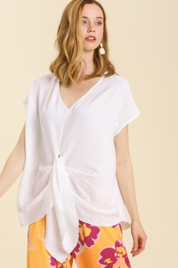 Umgee V-Neck Front Twist Top in Off White Top Umgee   