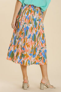 Umgee Pleated Maxi Skirt in Coral Mix Skirt Umgee   