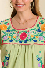 Load image into Gallery viewer, Umgee Floral Embroidered  Kaftan Top in Honeydew Top Umgee   
