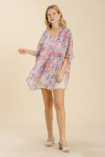 Load image into Gallery viewer, Umgee Sheer Floral Print Kaftan Top in Peach Mix Top Umgee   
