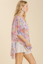 Load image into Gallery viewer, Umgee Sheer Floral Print Kaftan Top in Peach Mix Top Umgee   
