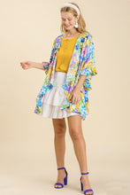 Load image into Gallery viewer, Umgee Floral Print Kimono with Ruffled Sleeves in Blue Mix Kimono Umgee   
