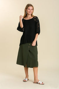 Umgee Top with Crochet Lace Sleeves in Black Top Umgee   