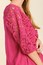 Load image into Gallery viewer, Umgee Top with Crochet Lace Sleeves in Hot Pink Top Umgee   
