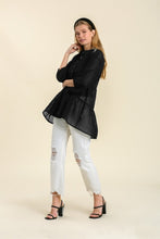 Load image into Gallery viewer, Umgee Sheer Collared Button Down Tunic Dress in Black Top Umgee   
