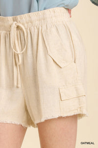 Umgee Linen Blend Shorts with Pockets in Oatmeal Shorts Umgee   