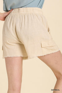 Umgee Linen Blend Shorts with Pockets in Oatmeal Shorts Umgee   