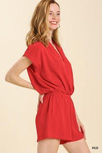 Umgee Front Overlap Romper in Red-FINAL SALE Romper Umgee   