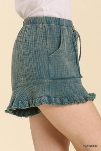 Umgee Mineral Wash Cotton Gauze Shorts in Seaweed Shorts Umgee   