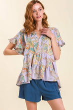 Load image into Gallery viewer, Mixed Print Split Neck Top in Lavender Mix Top Umgee   

