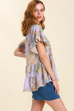 Load image into Gallery viewer, Mixed Print Split Neck Top in Lavender Mix Top Umgee   
