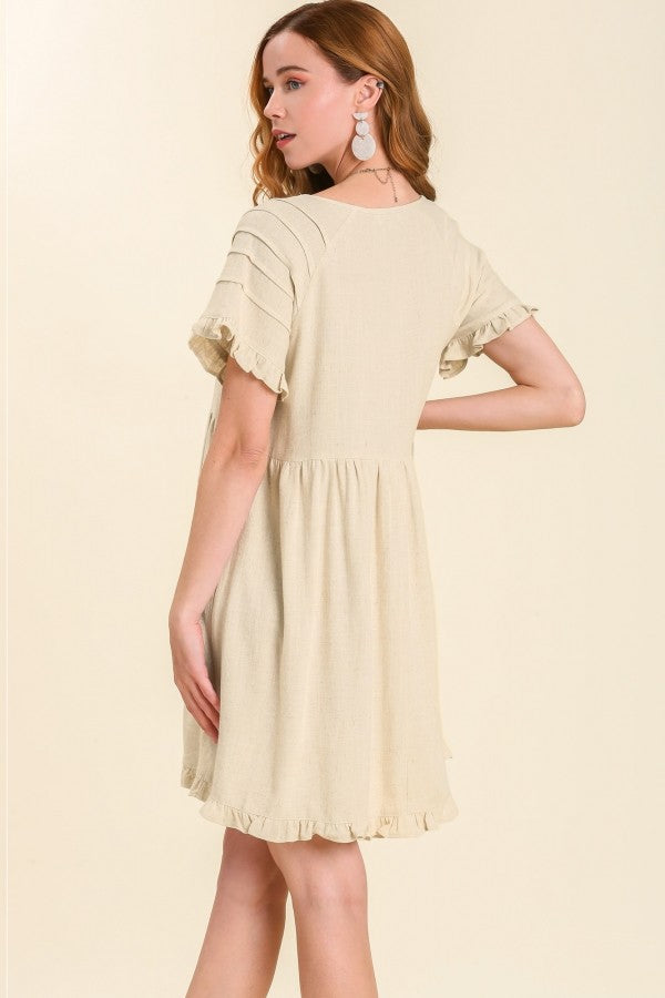 Umgee Oatmeal Linen Blend Tiered Dress with Ruffled Sleeves – June Adel