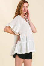 Load image into Gallery viewer, Split Neck Tiered High Low Hem Top in Off White Top Umgee   
