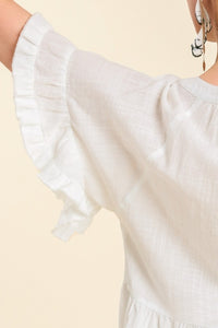 Split Neck Tiered High Low Hem Top in Off White Top Umgee   