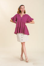 Load image into Gallery viewer, Split Neck Tiered High Low Hem Top in Raspberry Top Umgee   
