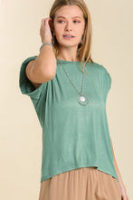 Load image into Gallery viewer, Umgee Sleeveless Jersey Top with Shoulder Pads and Pleats in Lagoon Top Umgee   
