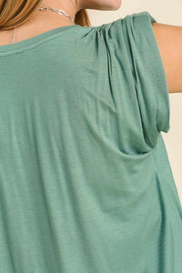 Umgee Sleeveless Jersey Top with Shoulder Pads and Pleats in Lagoon Top Umgee   