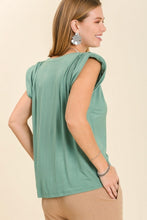 Load image into Gallery viewer, Umgee Sleeveless Jersey Top with Shoulder Pads and Pleats in Lagoon Top Umgee   
