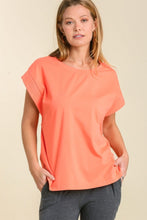 Load image into Gallery viewer, Umgee Oversize Crew Neck Knit Top with Baby Ribbed Contrast Shoulder in Cantaloupe Top Umgee   
