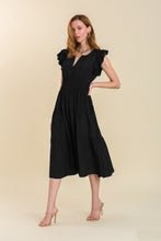 Load image into Gallery viewer, Umgee Flutter Sleeve Midi Dress with Smocked Waist in Black Dress Umgee   
