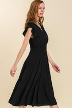 Load image into Gallery viewer, Umgee Flutter Sleeve Midi Dress with Smocked Waist in Black Dress Umgee   
