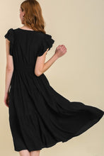 Load image into Gallery viewer, Umgee Flutter Sleeve Midi Dress with Smocked Waist in Black Dress Umgee   
