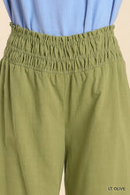 Load image into Gallery viewer, Umgee Linen Blend Wide Pants with Smocked Waistband in Light Olive Pants Umgee   
