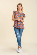 Load image into Gallery viewer, Umgee Floral Print top with Ruffled Short Sleeves in Light Blue Top Umgee   
