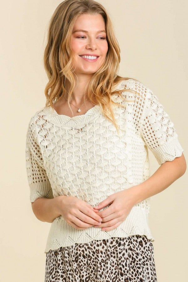 Umgee Short Crochet Top in Off White FINAL SALE Top Umgee   