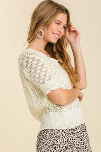 Umgee Short Crochet Top in Off White Top Umgee   