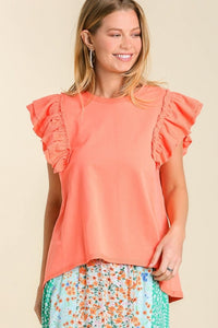 Umgee Top with Double Ruffle Sleeves in Sugar Coral Top Umgee   