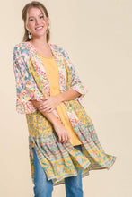 Load image into Gallery viewer, Umgee Mixed Media Floral Print Short Sleeve Kimono in Honey Mix Kimono Umgee   
