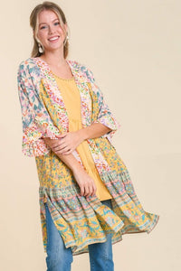 Umgee Mixed Media Floral Print Short Sleeve Kimono in Honey Mix Kimono Umgee   