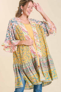 Umgee Mixed Media Floral Print Short Sleeve Kimono in Honey Mix Kimono Umgee   